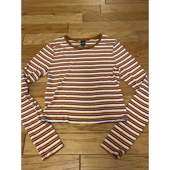 Wild Fable women's multicolor striped cropped ribbed long sleeve top size large - Picture 1 of 8